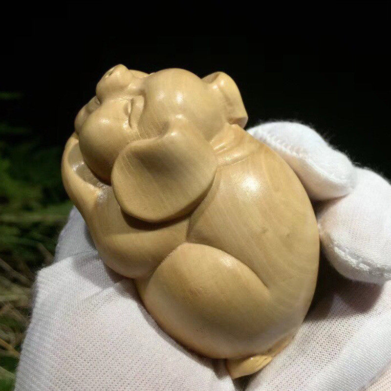 小叶黄杨趴趴猪手把件6×4×3cm木雕客厅摆饰摆件雕刻工艺品