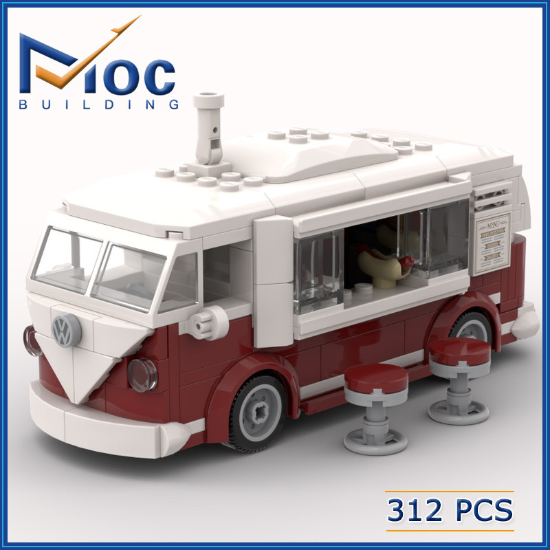 MOC创意小颗粒兼容积木MOC-99470餐车面包车儿童益智拼搭玩具