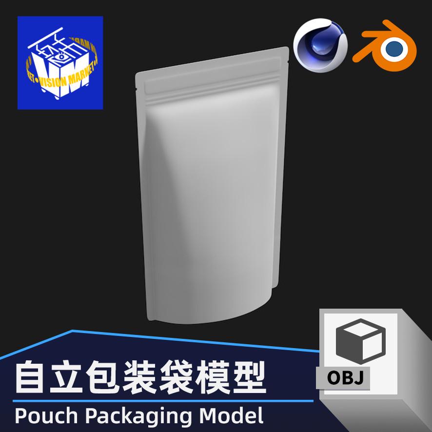 3D026三边封食品咖啡零食包装自立袋blender/c4d/fbx/obj立体模型