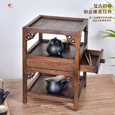 茶饼收纳架实木博古架三层置物架茶杯茶壶茶具紫砂壶茶器具展示架