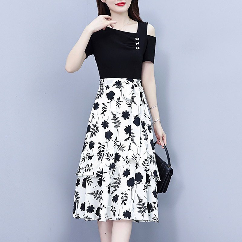 新品雪纺连衣裙子女士夏季2025年新款显瘦遮肉爆款洋气短袖a字中