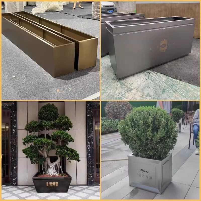 户外不锈钢花箱景观铁艺花槽商业街种植箱长方形售楼部花坛室外