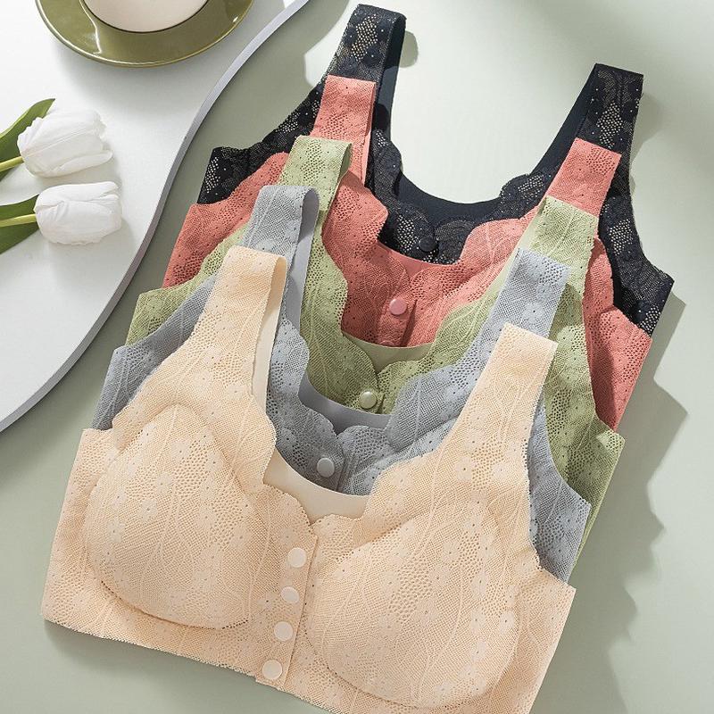 前开扣妈妈内衣中老年妇女款大码蕾丝文胸无痕美背收副乳背心式女