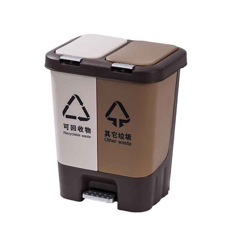 干湿两用20l弹盖脚踏塑料垃圾桶双桶商用收纳桶厨房分类方形批发