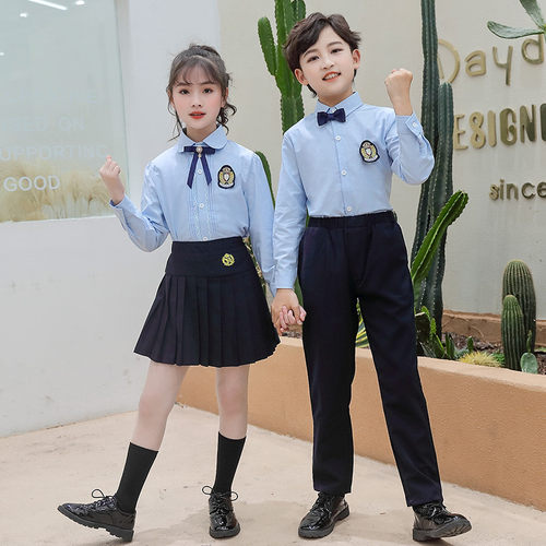 小学生校制服jk蓝白衬衫唱朗诵演出学院风女儿童毕业照套装