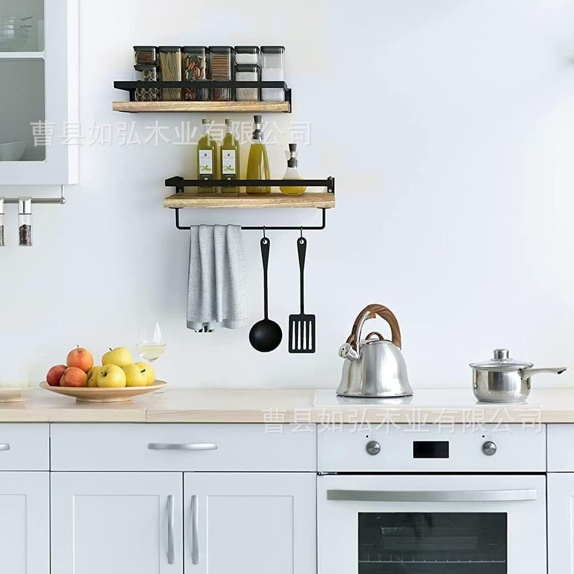 现货悬浮隔板木质墙面厨房收纳架实木墙上储物架浮动壁挂置物架