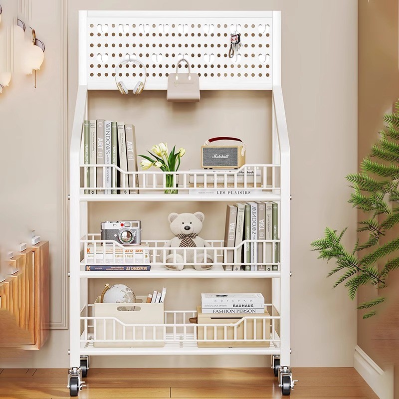热销落地书架置物架多功能收纳储物架可移动小推车多功能洞洞板收