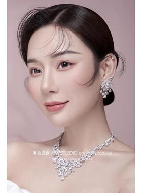 新娘项链耳环套装锆石婚礼纱饰品结婚晚宴会首饰奢华晚礼服配饰闪