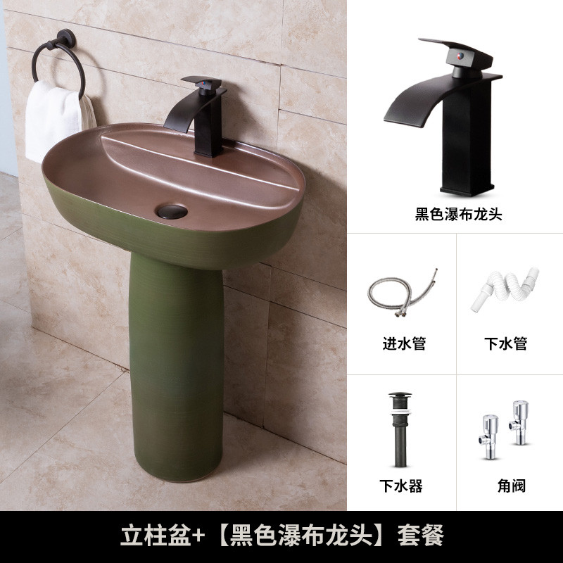hf2x绿色轻奢艺术造型洗手小户型立柱盆洗手池阳台庭院户外台盆复