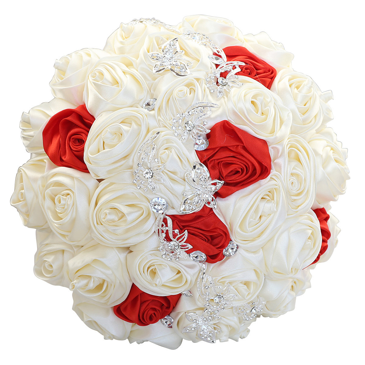 现货手捧花新娘丁手捧花色缎带仿真玫瑰银钻花束婚庆用品w363