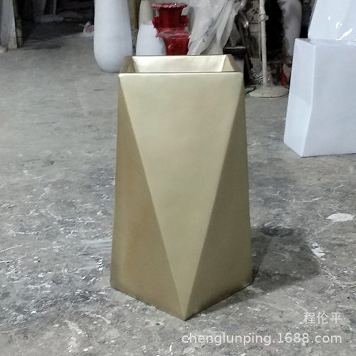 定制logo简洁白色装饰品型玻璃钢花盆花器现代几何前台落地大花瓶