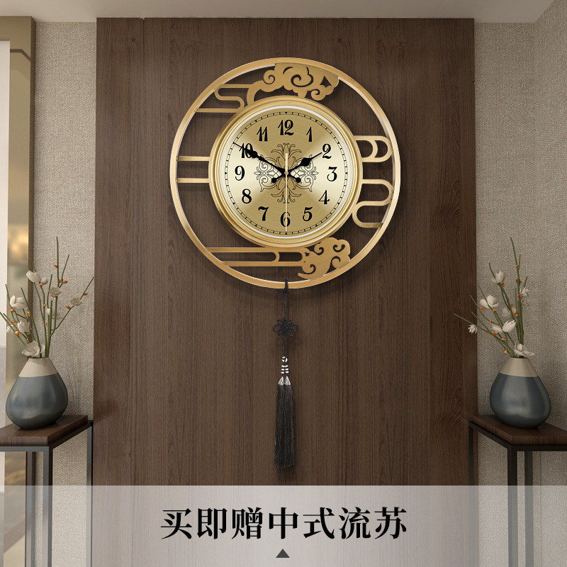 热销新中式圆古典时钟中国风静音时尚家用装饰壁挂表复古客厅挂钟