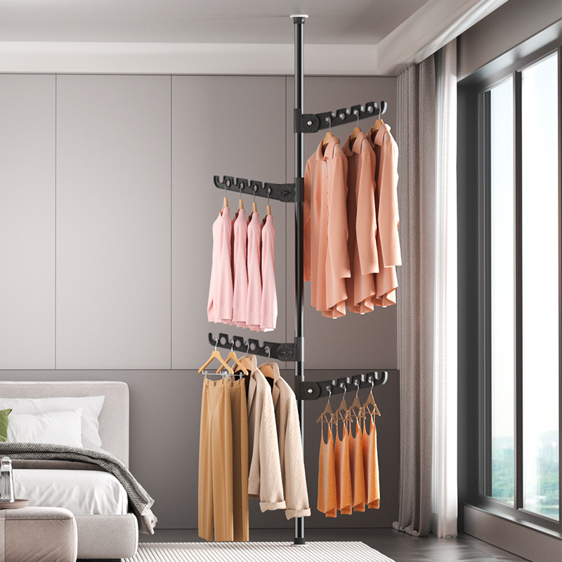 热销【支持一件拿样】顶天立地置衣架落地晾衣架家用伸缩晒衣杆衣