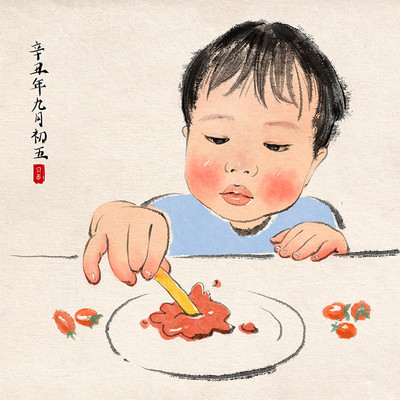 手绘卡通Q版真人照片转国画风格水墨画情侣头像儿童插画漫画定制