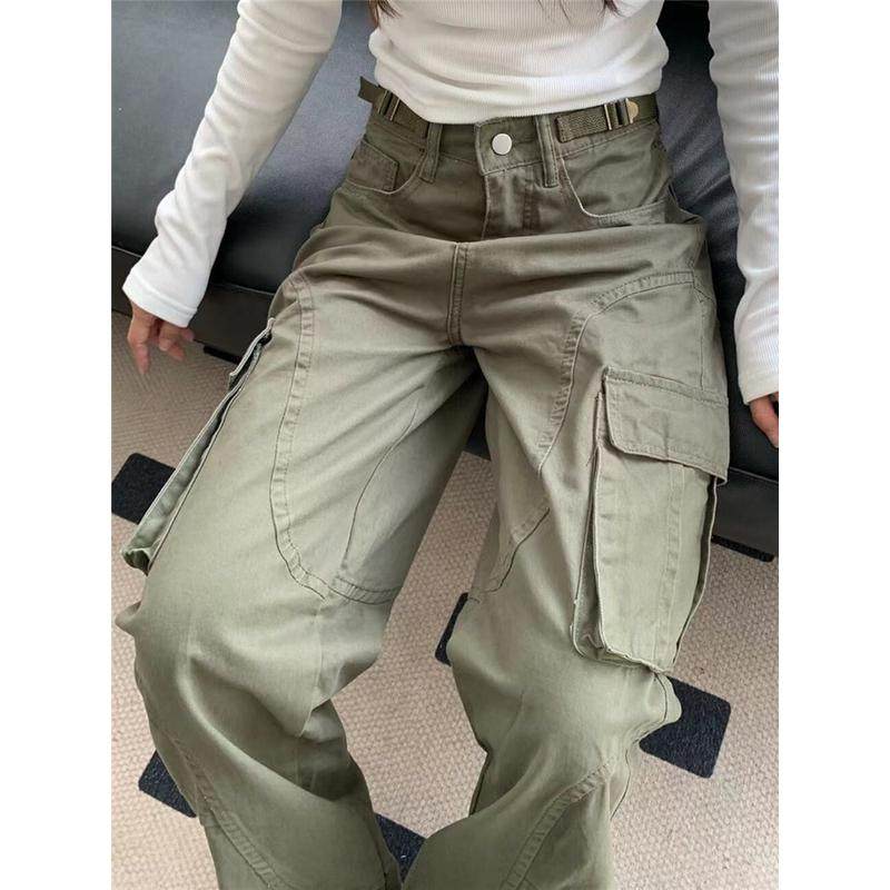 美式街头高街宽松直筒军绿色工装大码阔腿裤显瘦潮,女装/女士精品,大码裤装,淘宝优惠券,粉丝福利购,淘宝优惠卷
