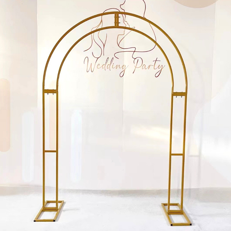 新款婚庆拱形铁艺拱门婚礼舞台背景黑色架子双杆道具装饰花架定.