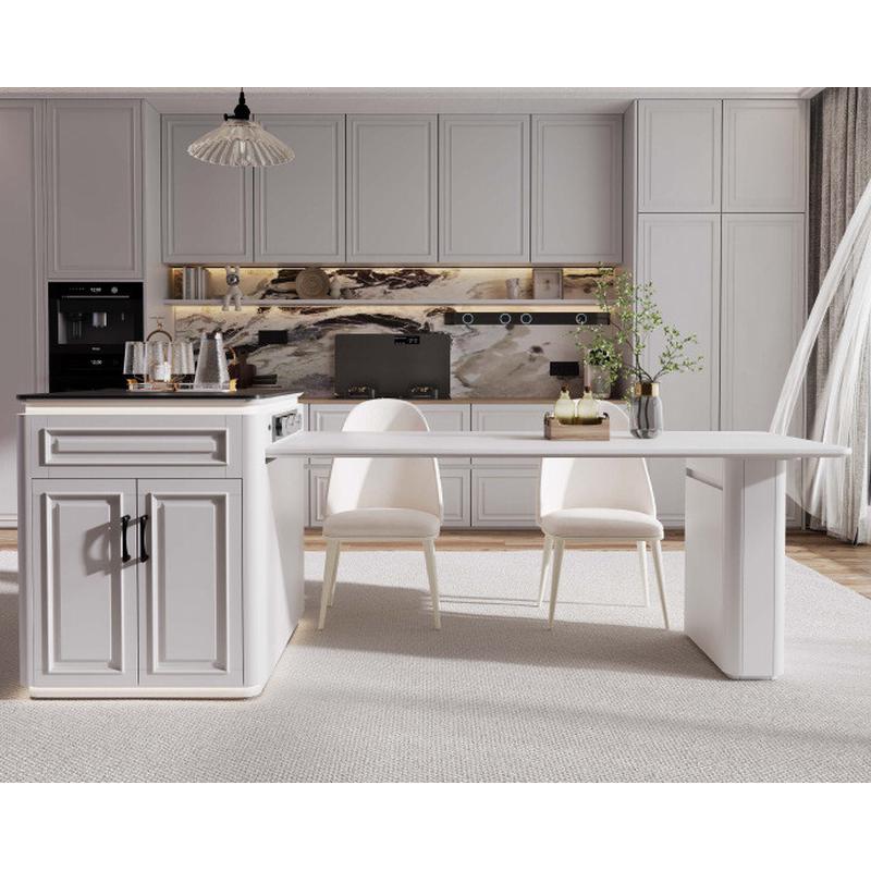 餐桌板实木烤漆岛台岩一体可伸缩开放式厨房小户型多功能餐桌岛台