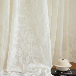 新中式浮雕窗纱透光不透人2024新款提花卧室欧式客厅复古阳台遮阳