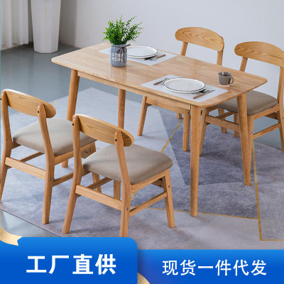现代简约创意奶茶店饭桌 食堂出租屋餐桌椅 快餐店长方形实木餐桌