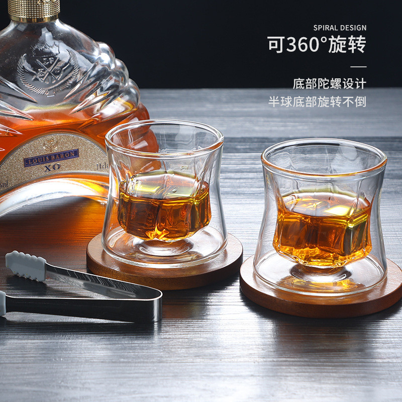 创意威士忌酒杯礼盒装不倒翁摇摇酒杯双层玻璃洋酒杯2只组合套装
