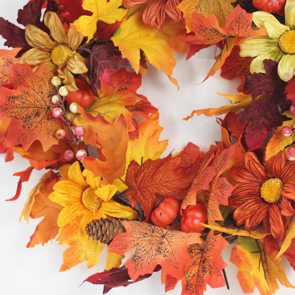 热销秋季油画向日葵南瓜南瓜花环感恩节丰收节枫叶节门饰跨境货源