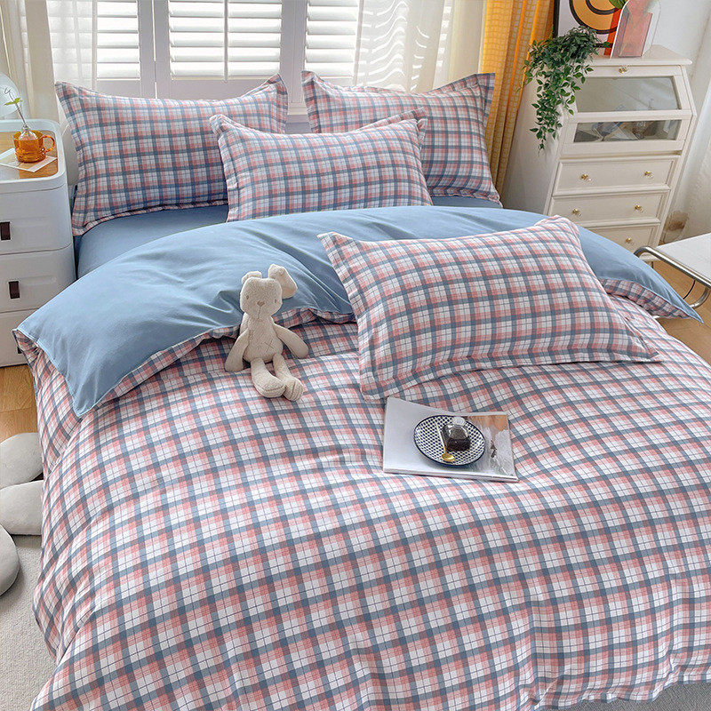 南通批发床上四件套格子磨毛床单被套被罩学生宿舍三件套用品家纺