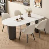 风奶油法式 半岛台岩板餐桌现代简约椭圆形家用饭桌子2023网红新款