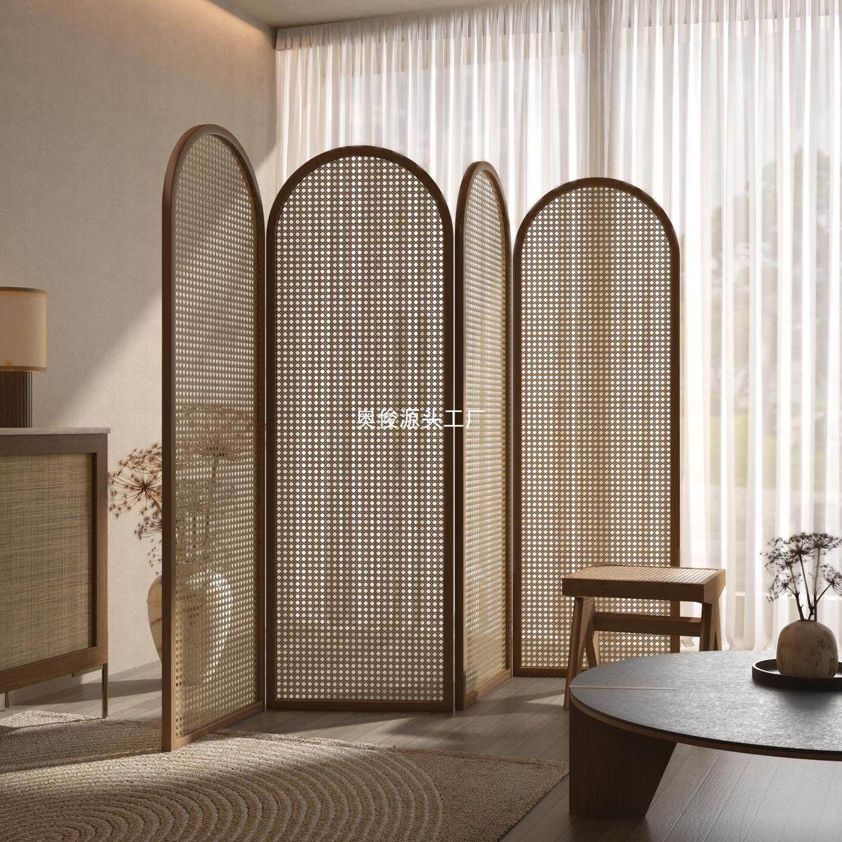 北欧日式实木藤编折屏遮挡隔断名宿酒店办公室可折叠简约移动屏风,住宅家具,座屏,淘宝优惠券,粉丝福利购,淘宝优惠卷