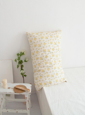 rp4t批发清新白底の花！干净黄色小碎花单人枕套74*48可尺寸日系