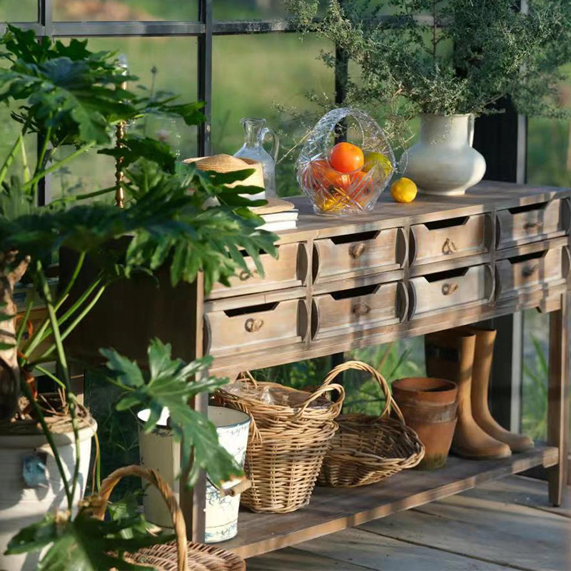 美式乡村实木斗柜收纳柜花店花艺桌花园装饰复古柜子阳光房储物柜