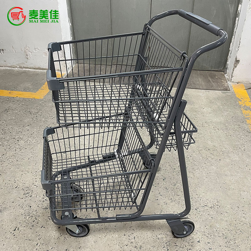 篮大卖场采购金属推车连锁超市美式双双层大容量手推车厂家直销