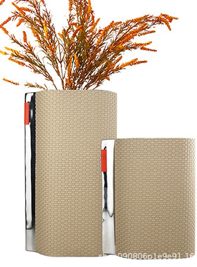 热销现代客厅皮革金属玻璃花瓶干花插花器摆件高档轻奢样板间桌面