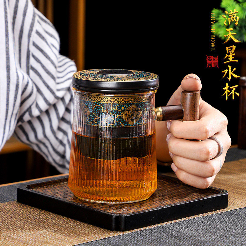 玻璃耐热茶杯家用锤纹泡茶杯子陶瓷过滤内胆个人杯办公室茶杯恒温