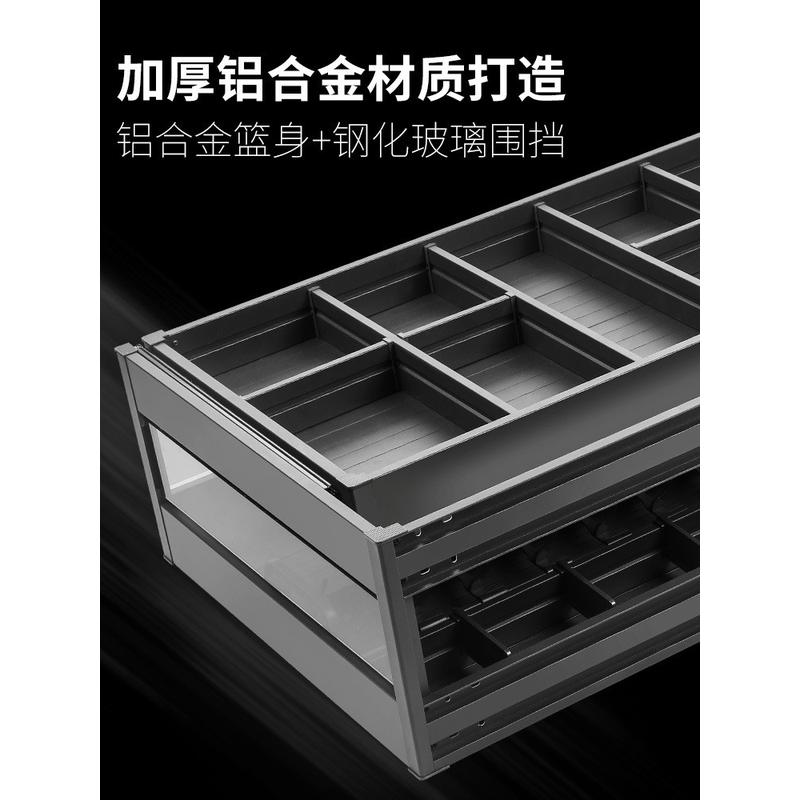 热销拉篮厨房橱柜三层抽屉式碗碟铝合金抽中抽碗架篮内置收纳碗柜