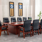 会议室会议桌实木长桌简约大型办公培训桌油漆贴木皮条形桌椅组合