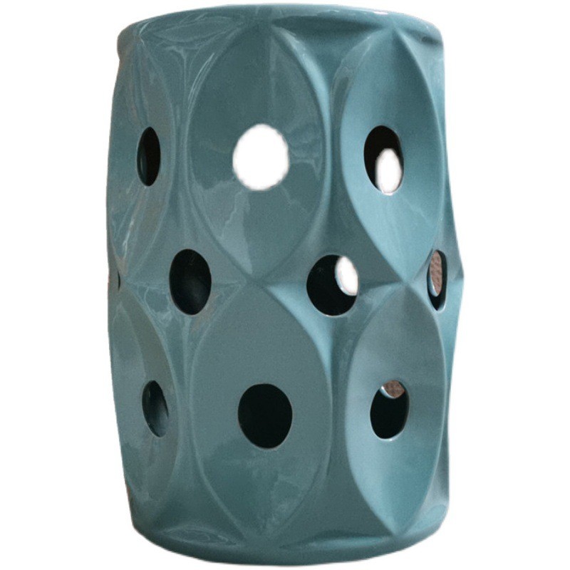 镂空瓷墩户外花园复古陶瓷鼓凳子金银色雕花圆凳现代中式青花坐墩