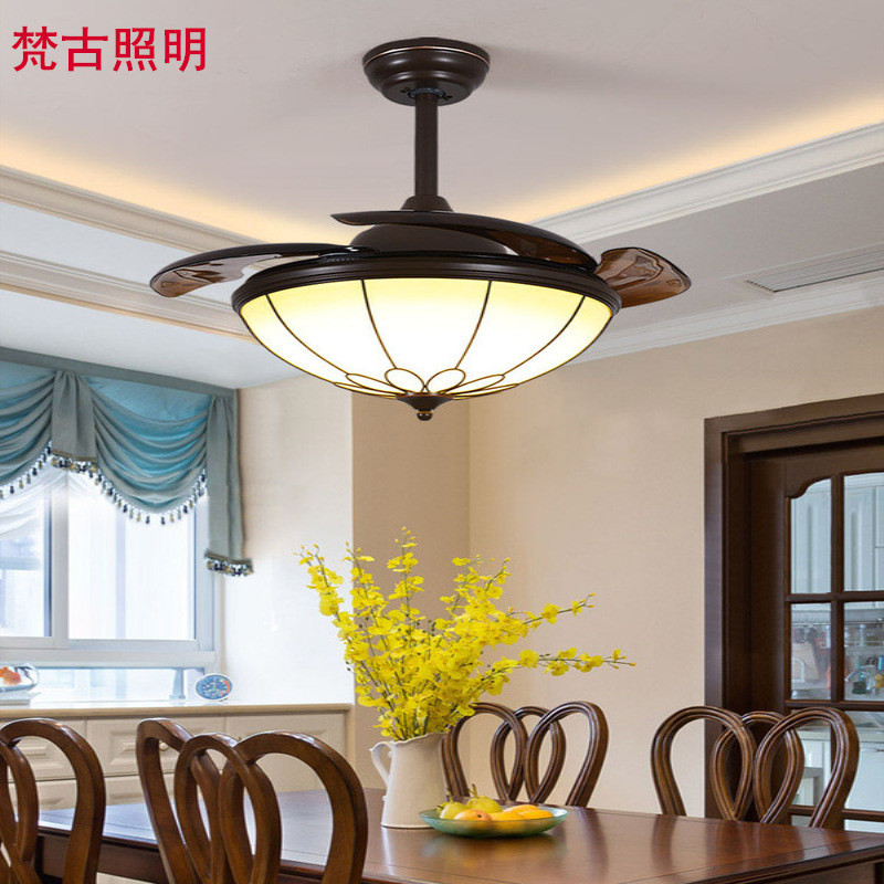 美式led风扇灯卧室餐厅吊扇吊灯复古客厅隐形家用北欧风扇吊灯具
