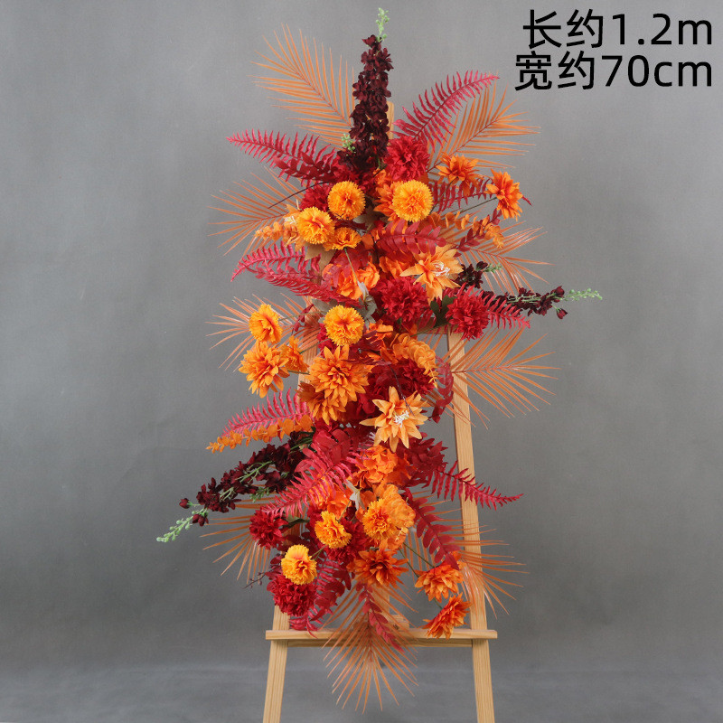 区红桔秋色花艺仿真花婚礼布置排花路引花点背景舞台迎宾婚庆套系