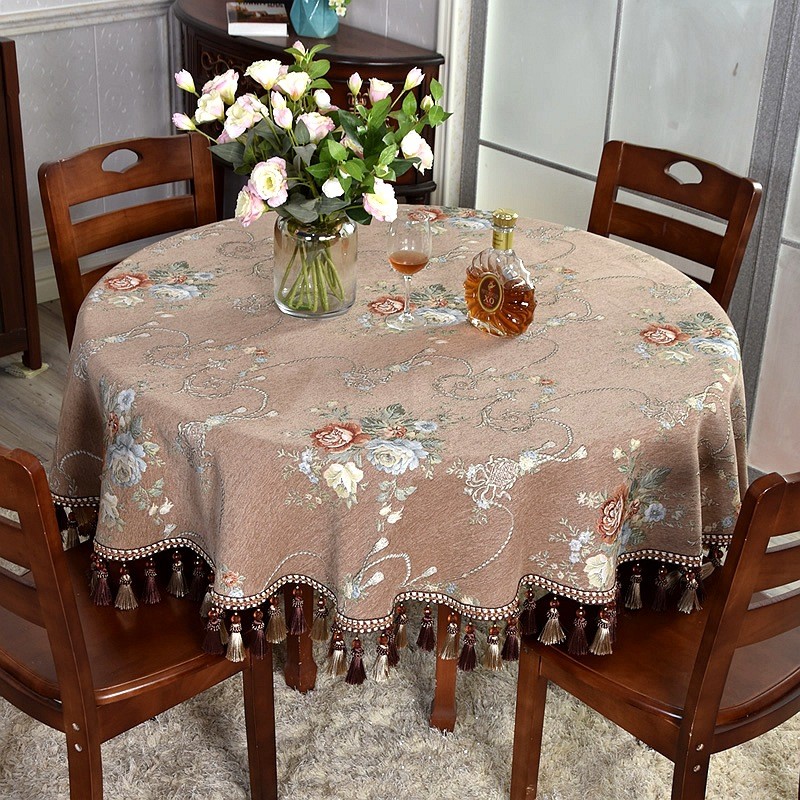 欧式客厅桌布大圆桌双层转盘套布台布家用餐桌布艺小圆形茶几新品