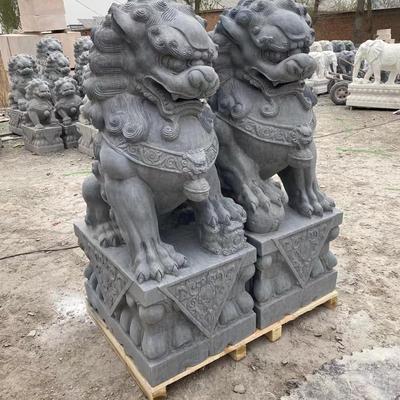 石狮子一对青石板雕刻大门口看门大型狮子防腐浊防风化