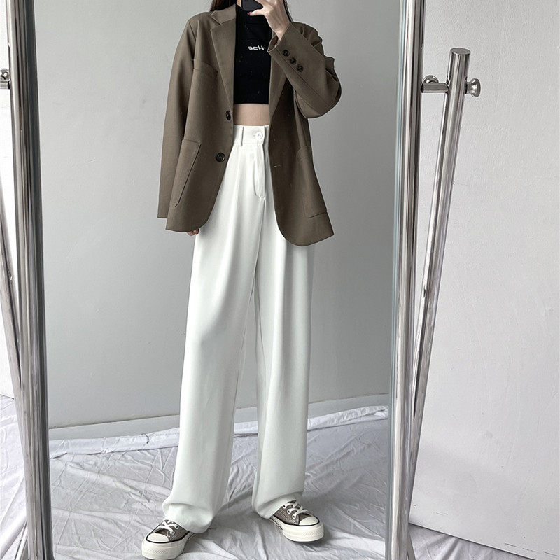 白色阔腿裤女高级垂坠感2025年新款春夏直筒拖地子
