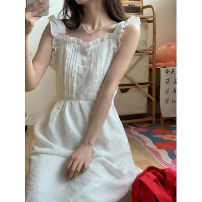 白鹿同款白色拼接吊带裙法式设计感连衣裙女小个子初恋仙女裙子