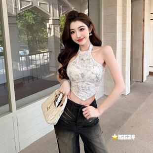 好货新中式复古国风上衣短款高级设计感挂脖漏削肩无袖吊带背心女