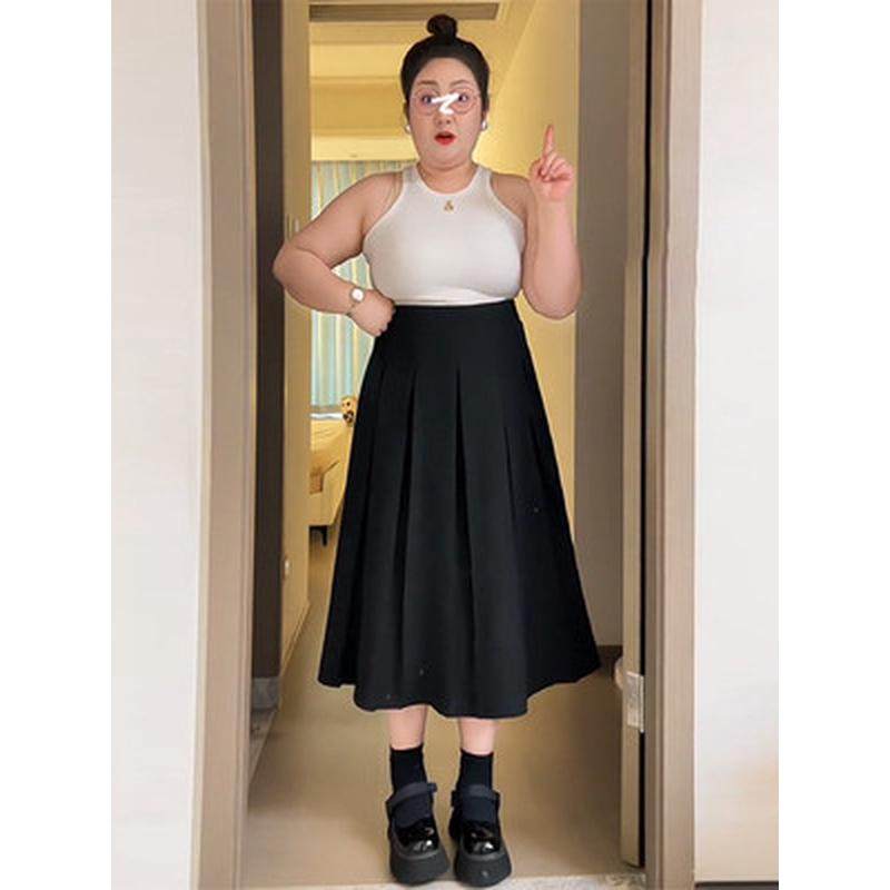 胖mm显瘦百搭中长款百褶裙大码梨型身材A字裙伞裙,女装/女士精品,大码半身裙,淘宝优惠券,粉丝福利购,淘宝优惠卷