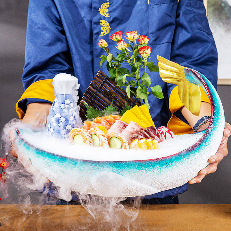 热销盘创意意境菜餐具高端海鲜姿造刺身干冰冰盘大三文鱼刺生专用