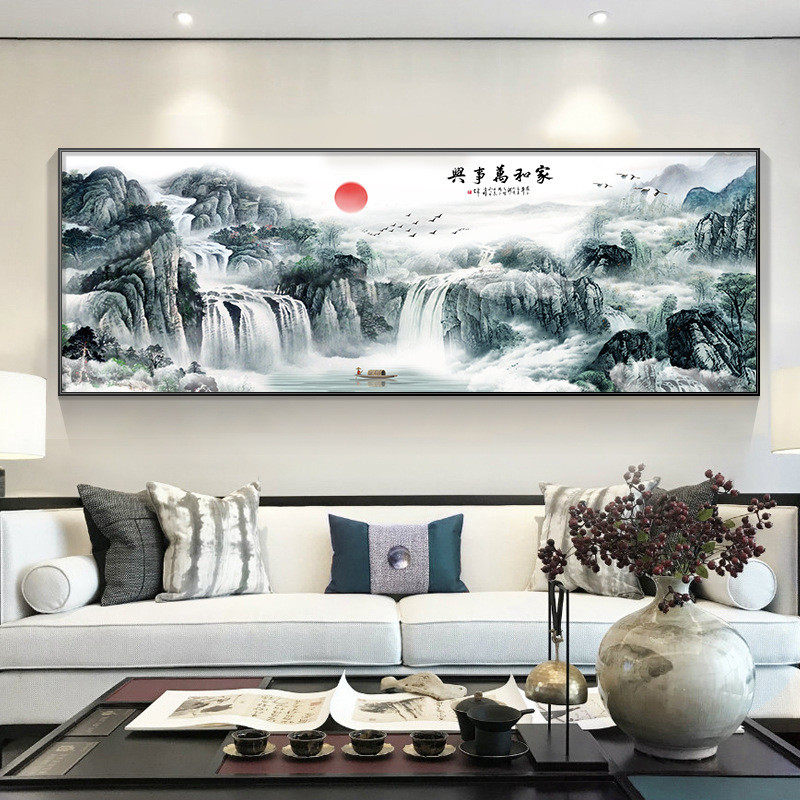 新中式客厅沙发背景墙装饰画大气山水画高级感挂画轻奢办公室壁画