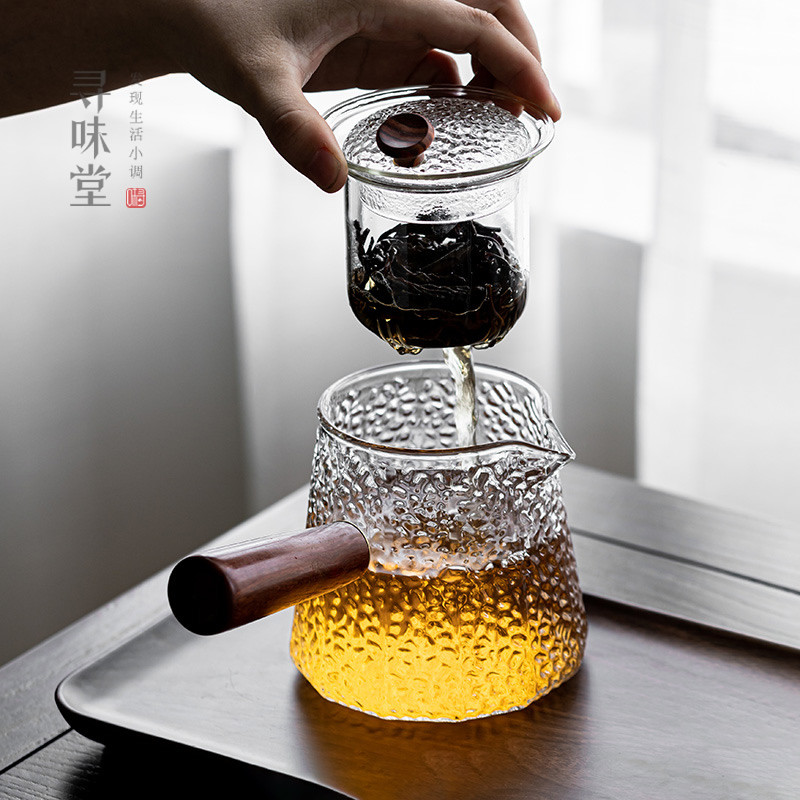 木把锤纹玻璃泡茶壶|茶隔过滤侧把壶花茶壶煮茶壶用功夫茶具