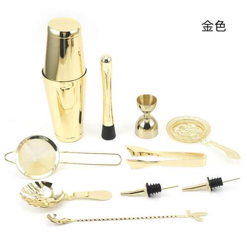 热销不锈钢调酒器酒吧调酒工具11件套鸡尾酒印第安杯调酒套装摇酒