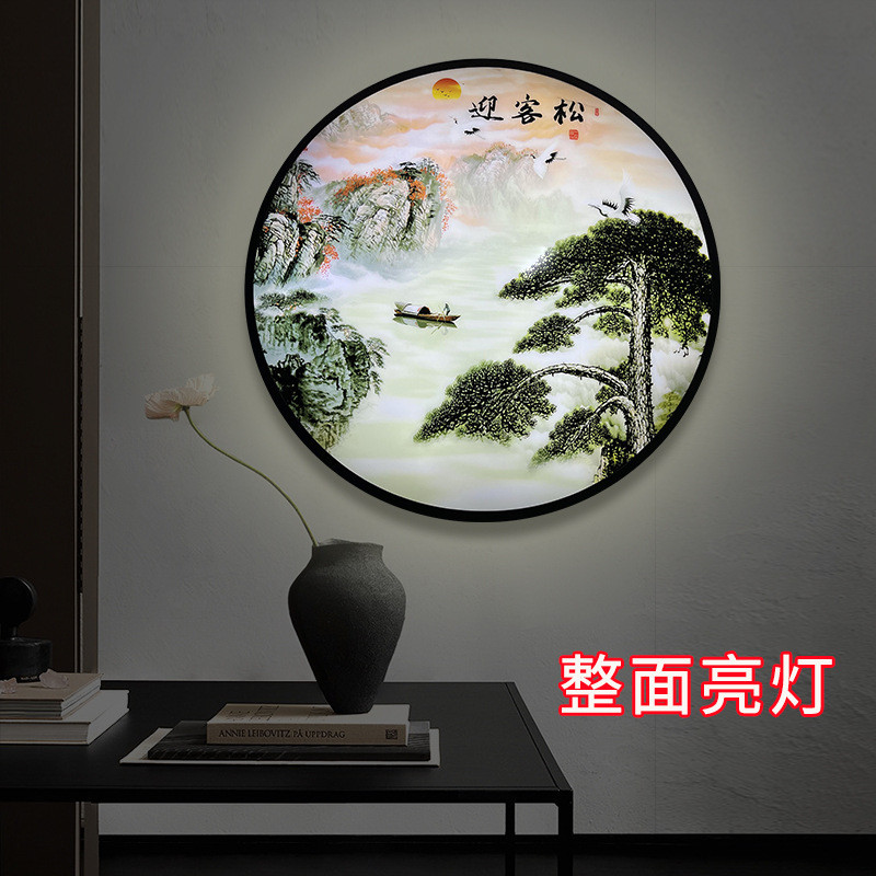 圆形壁灯简约玄关装饰画LED灯画现代轻奢走廊过道楼梯客厅墙灯图片