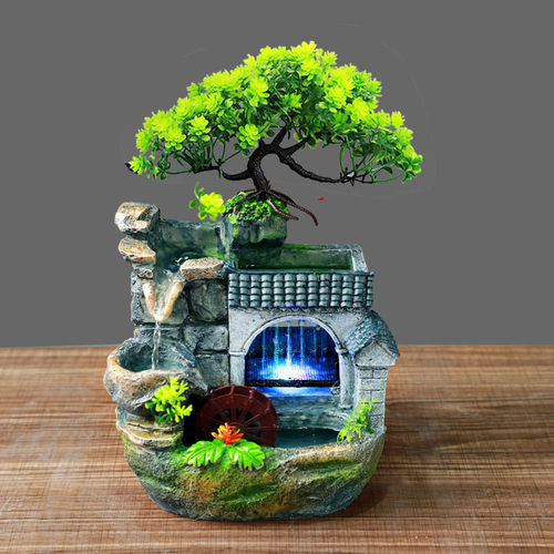 跨境假山喷泉客厅加湿器山水景观 时来运转循环流水乔迁新居摆件